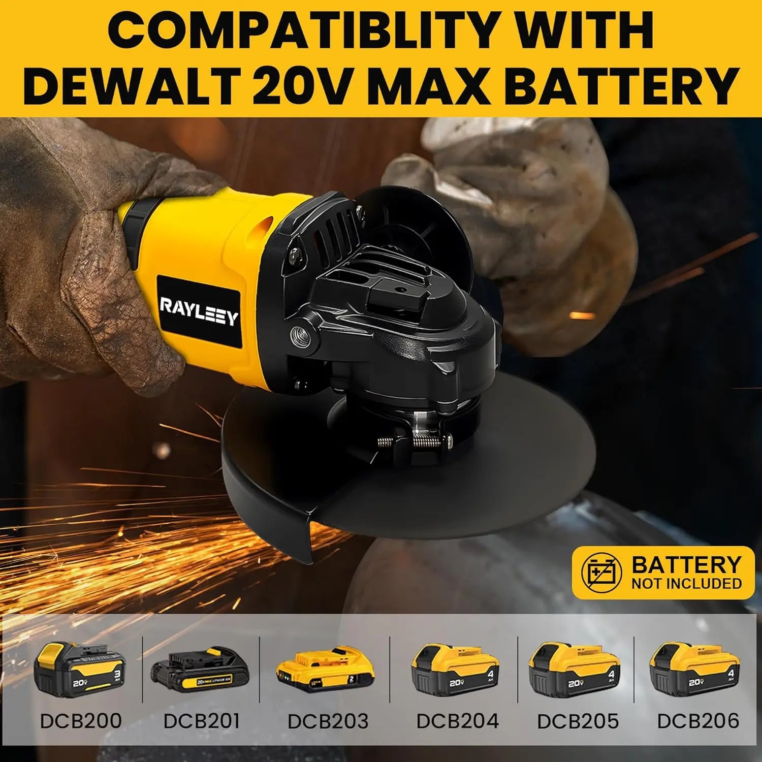 Cordless Angle Grinder for Dewalt us 20V Battery, 4-1/2 Inch, 8500RPM Brushless Motor, 3-Speed for Cutting Grinding Polishing