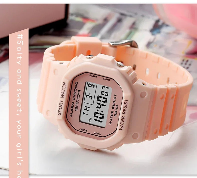 SANDA 293  Waterproof Watch Fashion Brand Ladies Watches For Women Sport Digital Wristwatches Female Clock LED Display 50m