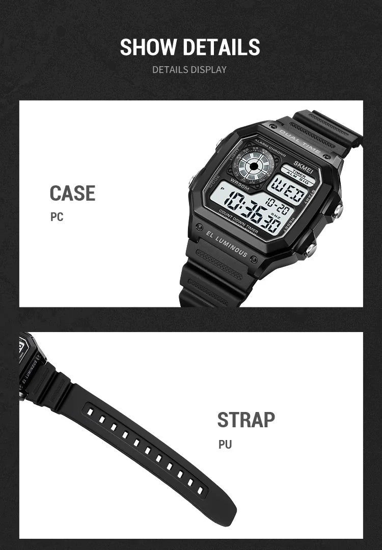 SKMEI 1998 Mens Multifunction 5Bar Waterproof Chrono Wristwatch Clock reloj hombre  Japan Digital Movement Countdown Sport Watch