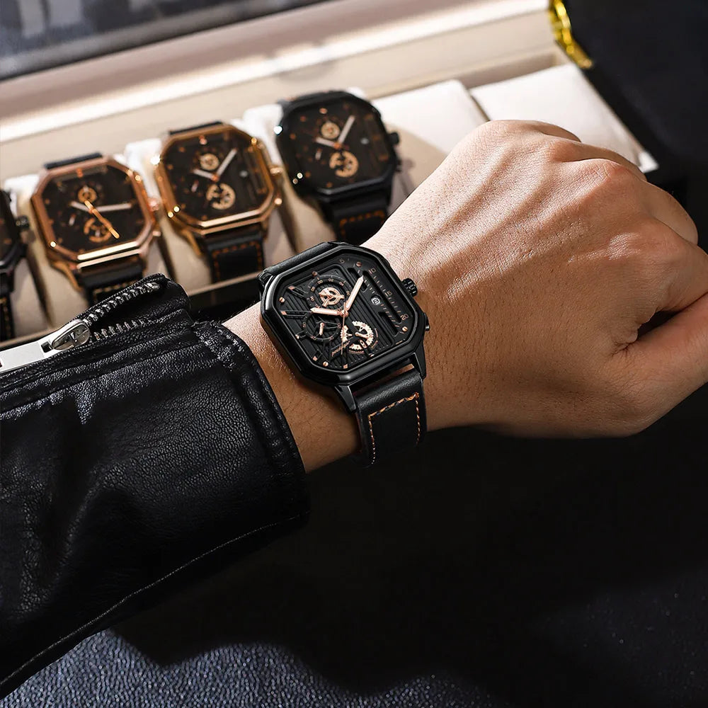 POEDAGAR New Luxury Casual Men's Quartz Watch Chronograph Date Waterproof Luminous Leather Man Watches Military Sports Men Watch