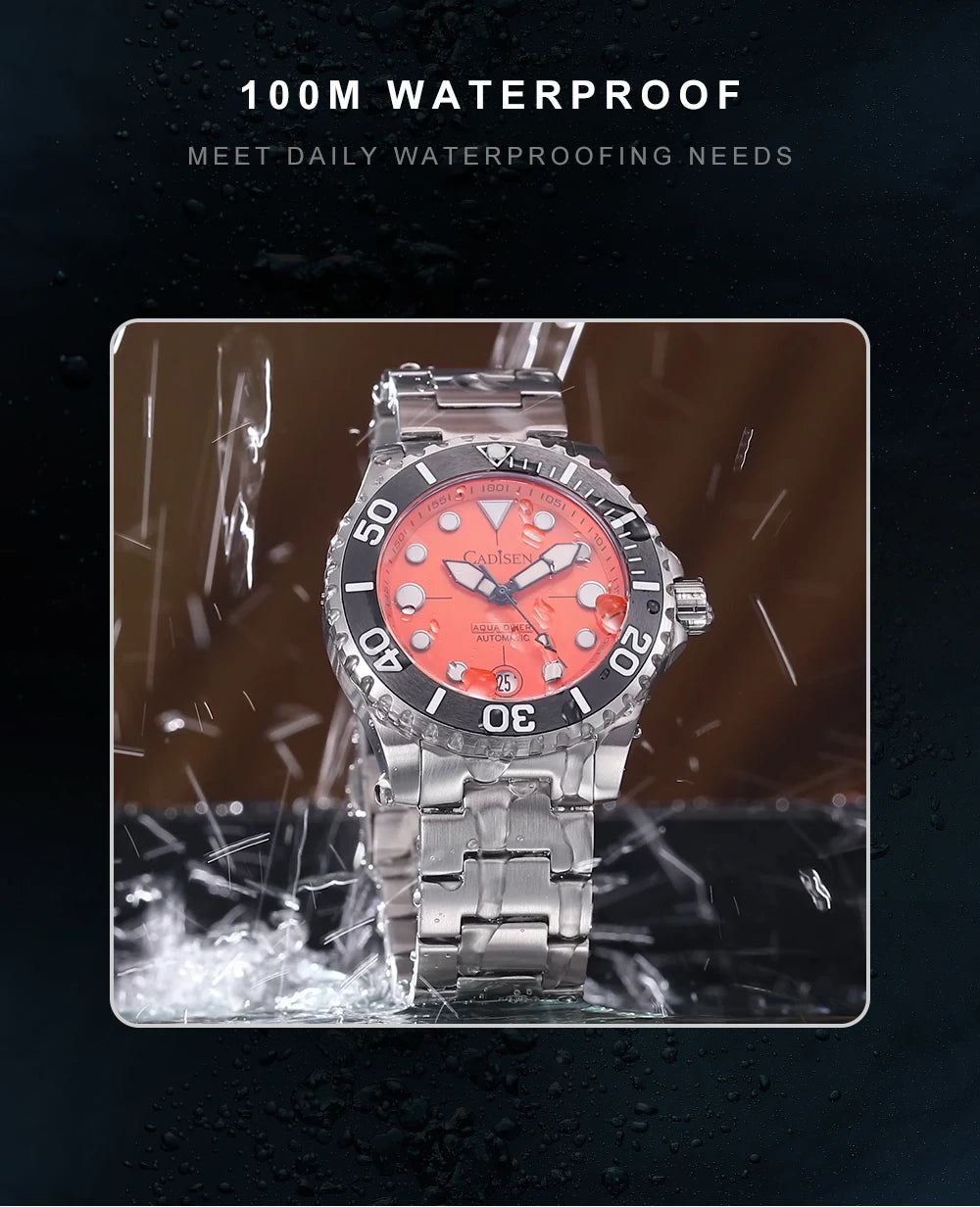 CADISEN AQUA DIVER New Brand Luxury Men Watches Automatic Watch Japan MIYOTA 8215 100M Waterproof Luminous Mechanical Wristwatch