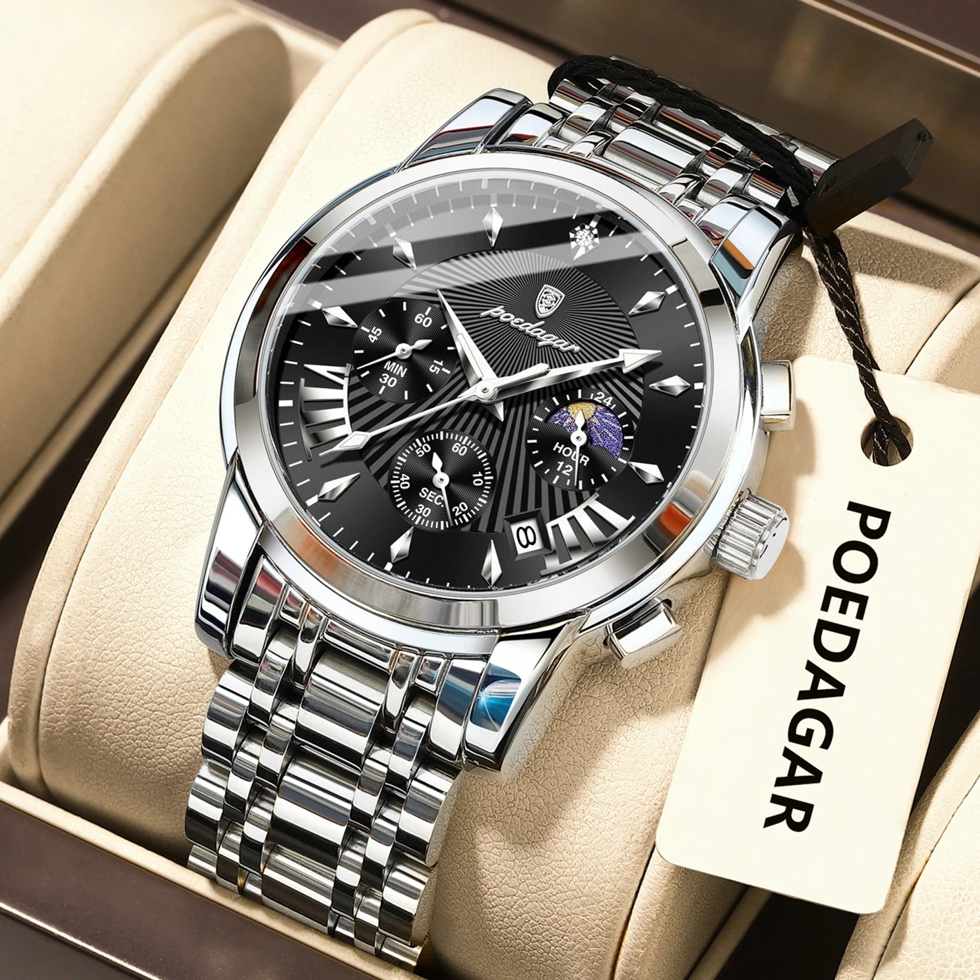 POEDAGAR Original Military Men Watches Waterproof Luminous Date Chronograph Man Watch Stainless Steel Men's Quartz Watches Reloj