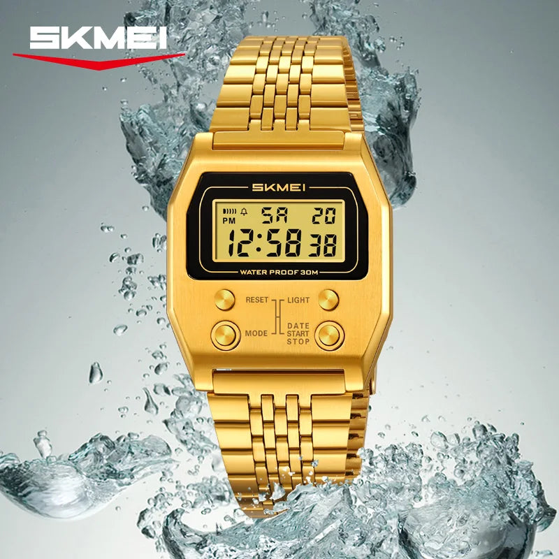 SKMEI 2460 Fashion Male LED Electronic Waterproof Stainless Steel Digital Mens Wristwatches Sport Watch for Men Reloj Hombre