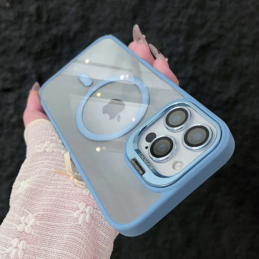 Luxury Magnetic Shockproof Phone Case For iPhone 17 15 16 14 13 12 11 Pro Max For Magsafe Funda Stand Glass Lens Protector Cover