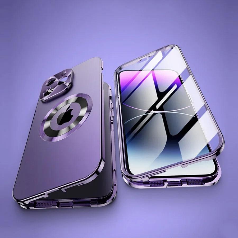 For iPhone 17 16 15 14 13 12Pro Max Full Aluminum Metal Magnetic Case Double-Sided Protection Shockproof Cover Screen Protector