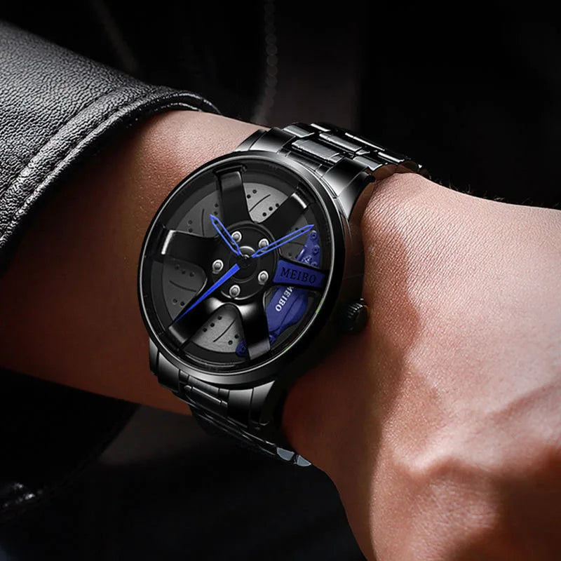 New Fashion Men Leather Watches Men Car Wheel Hub Stainless Steel Quartz Watch For Mens Military Sports Watch Relogio Masculino