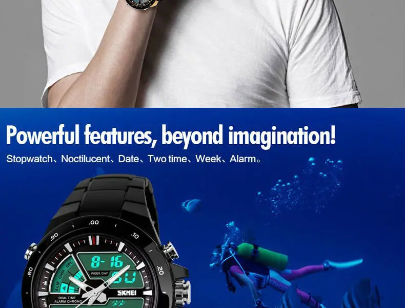SKMEI 1016 Men Fashion Casual Alarm Clock Waterproof Military Chrono Dual Display Wristwatches Relogio Masculino Sport Watch