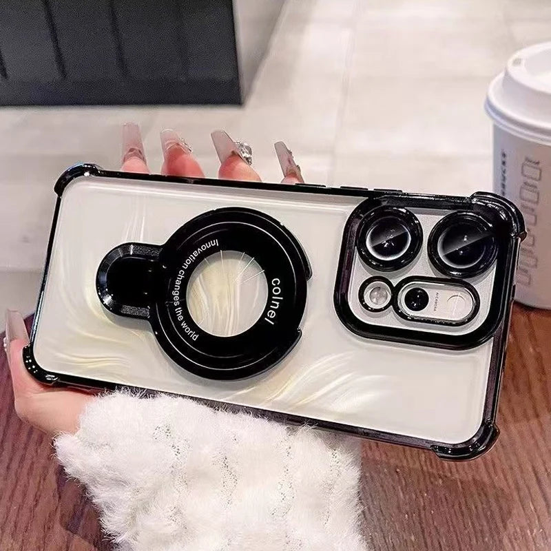 For OPPO Reno 14 13 12 11 Reno14 Reno13 F Pro 13F 14F 12F Case Magnetic Bracket Holder Plating Soft Transparent Shockproof Cover