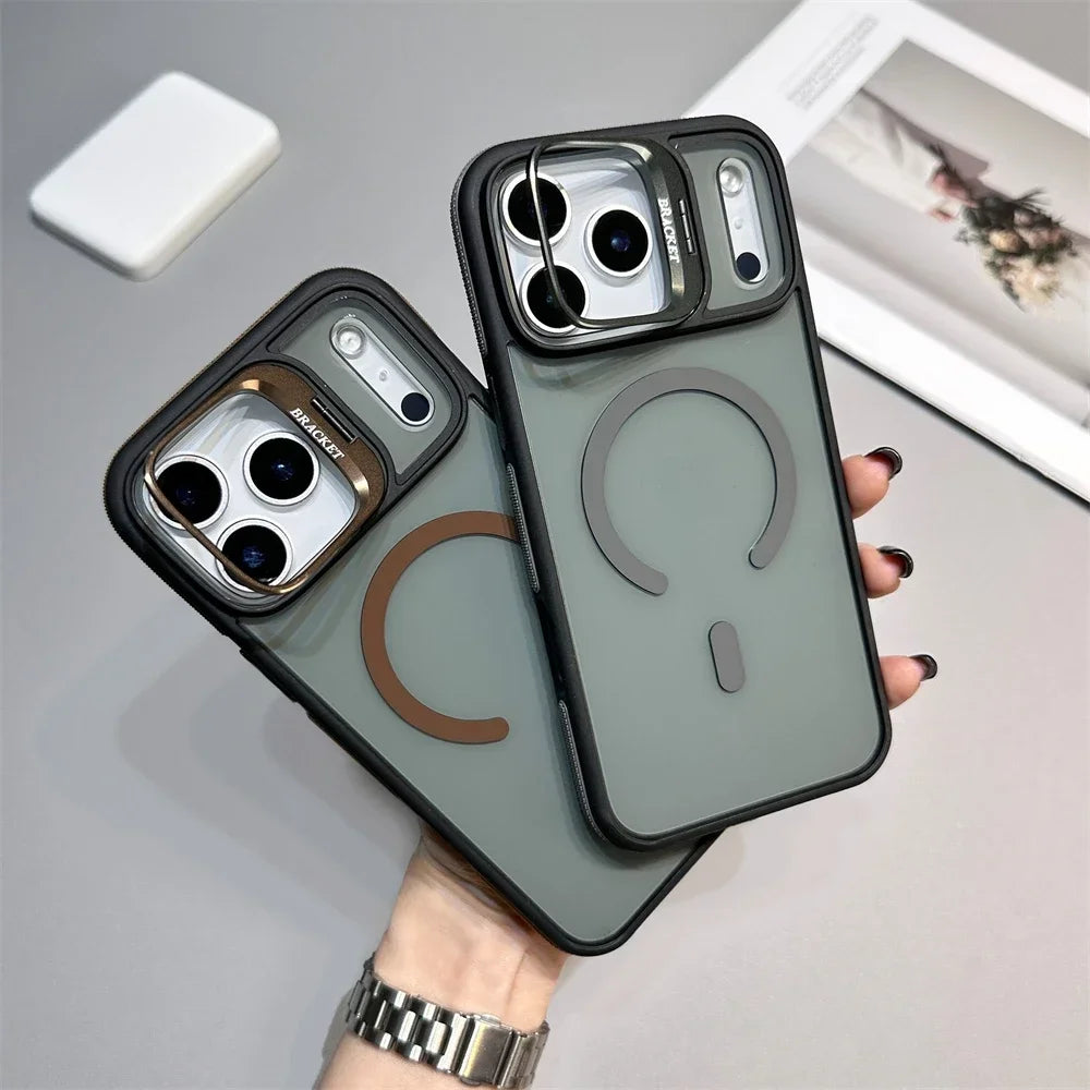 Luxury Matte Transparent Magsafe Kickstand Stand Phone Case For iPhone 17 Air 16 15 14 Plus 13 12 11 17 Pro Max Magnetic Cover