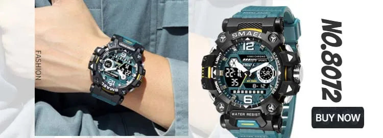 SMAEL Men Watches  50m Waterproof Sports Watch Military Man Sports Watch Digital 8072 Dual Display Watch  Quartz  Led Digital