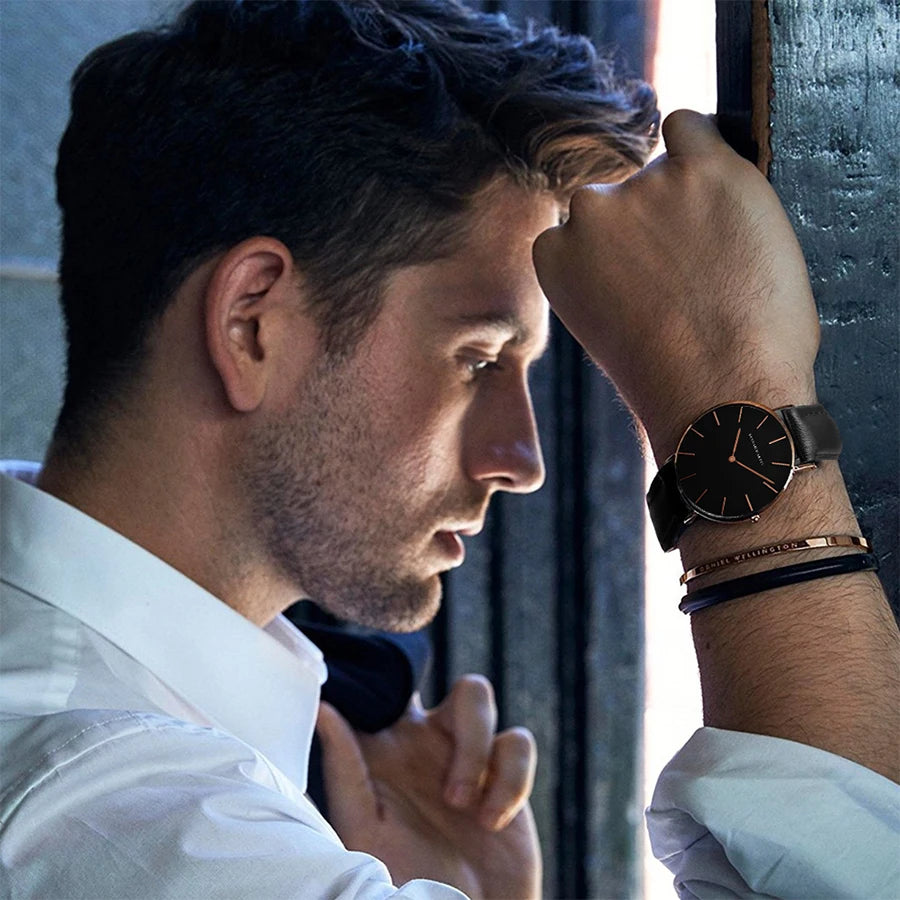 HANNAH MARTIN Brand Japan Quartz Movement Men's Waterproof Wrist Watches Fashion Luxury Ultra Thin Leather Creative Male Watches