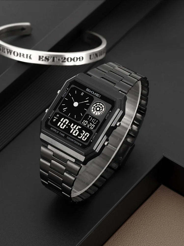 Skmei Electronics Sports Watches for Mens Classical Analog Digital Display Multiple Time Zone LED Waterproof Male 5 Alarm Clock