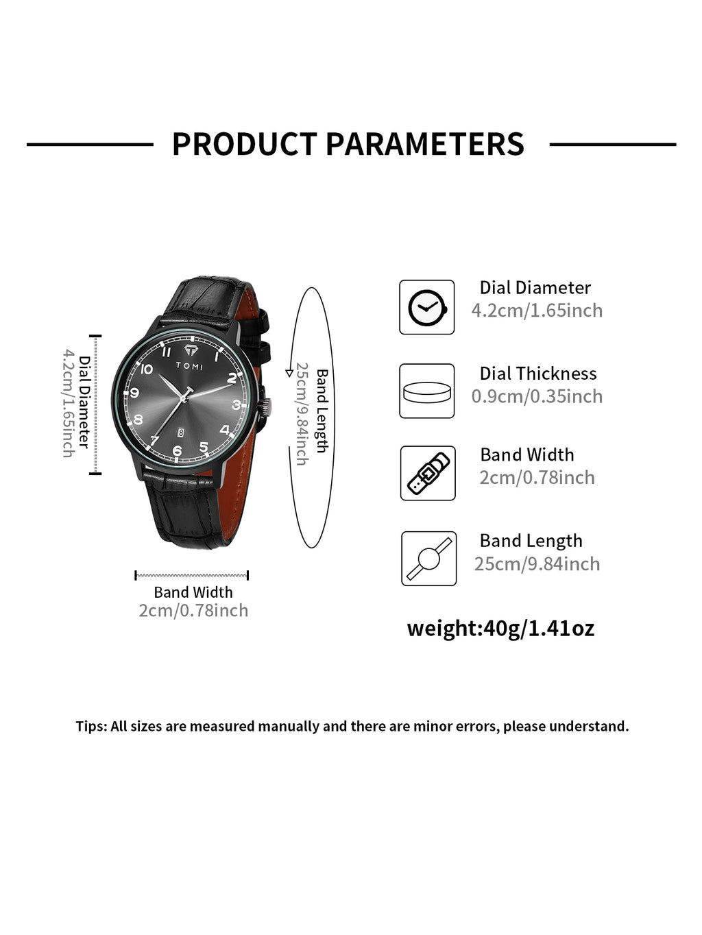 TOMI men's minimalist fashion watch circular dial calendar men's and women's casual quartz watch clock gift