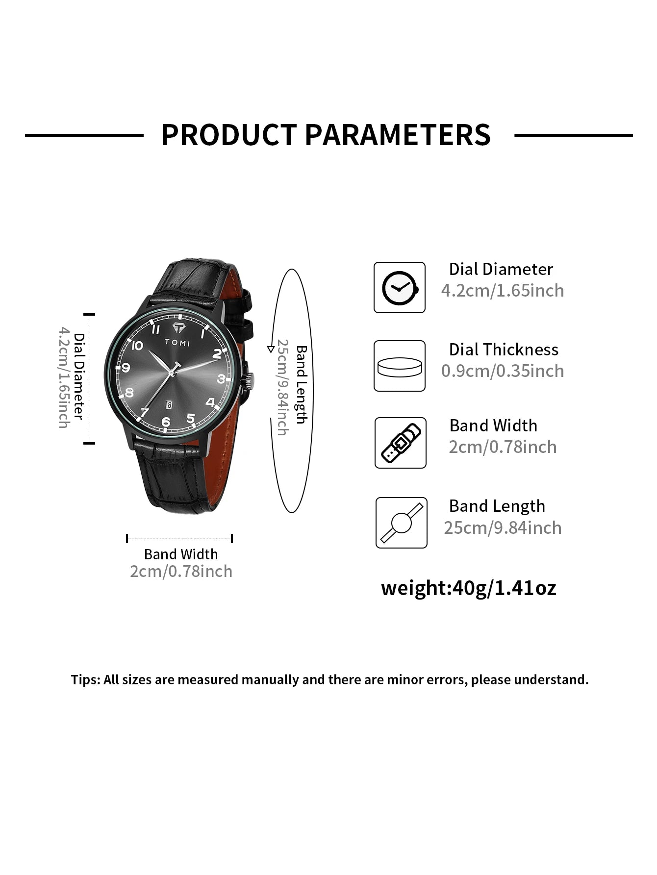 TOMI men's minimalist fashion watch circular dial calendar men's and women's casual quartz watch clock gift
