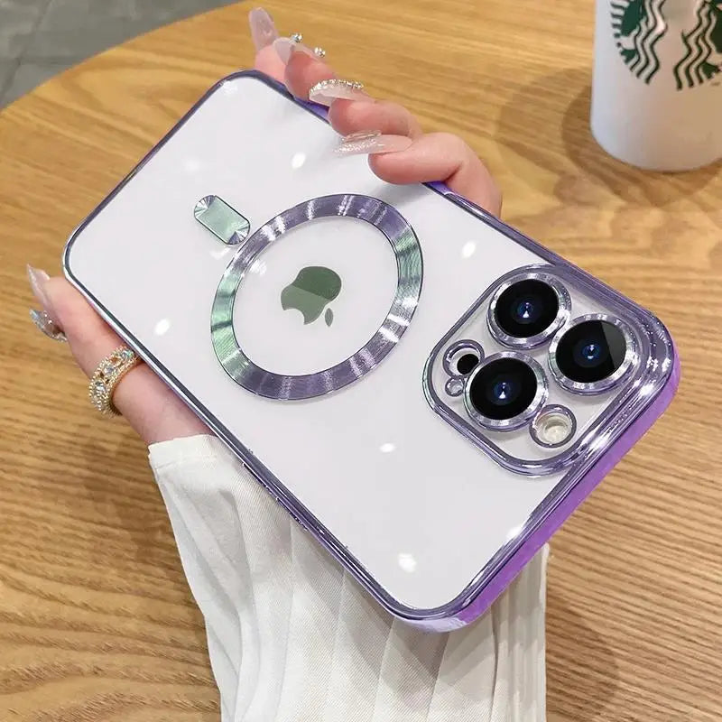 Magnetic Plating Case For iPhone 15 16 14 Plus 13 12 11 Pro Max E Camera Lens Protector Glass For Magsafe Wireless Charger Cover