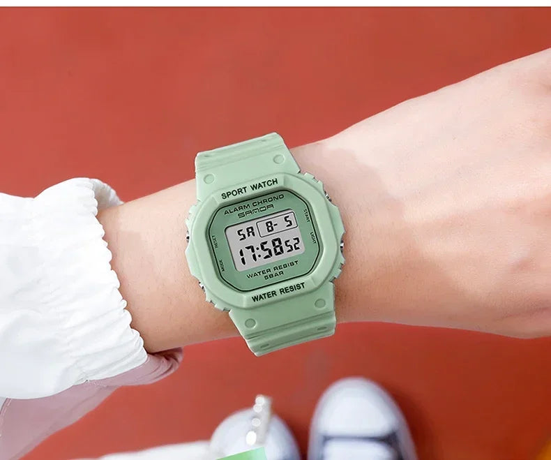 SANDA 293  Waterproof Watch Fashion Brand Ladies Watches For Women Sport Digital Wristwatches Female Clock LED Display 50m
