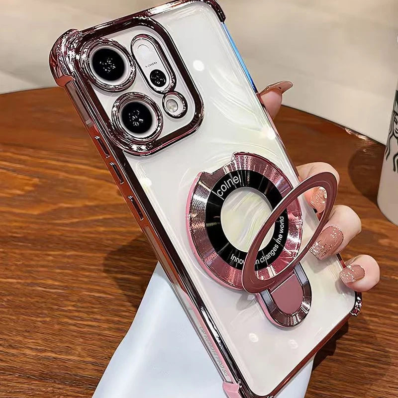 For OPPO Reno 14 13 12 11 Reno14 Reno13 F Pro 13F 14F 12F Case Magnetic Bracket Holder Plating Soft Transparent Shockproof Cover