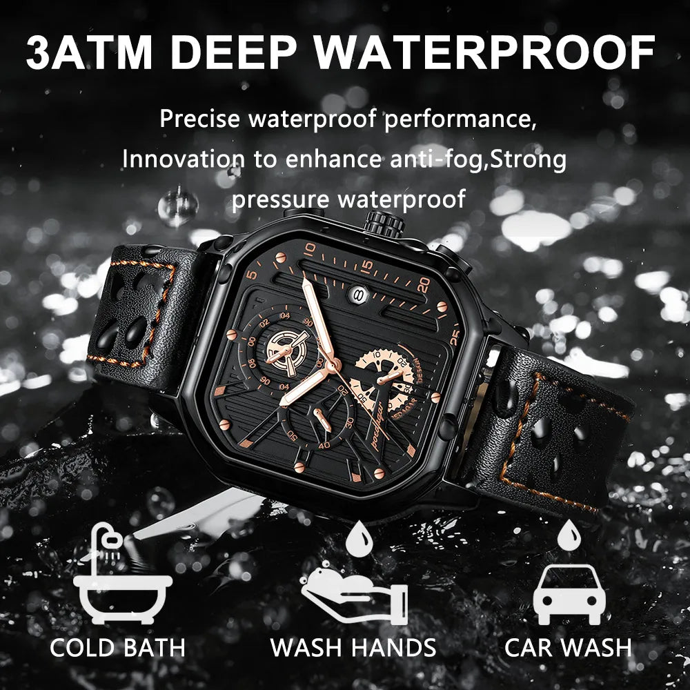 POEDAGAR New Luxury Casual Men's Quartz Watch Chronograph Date Waterproof Luminous Leather Man Watches Military Sports Men Watch