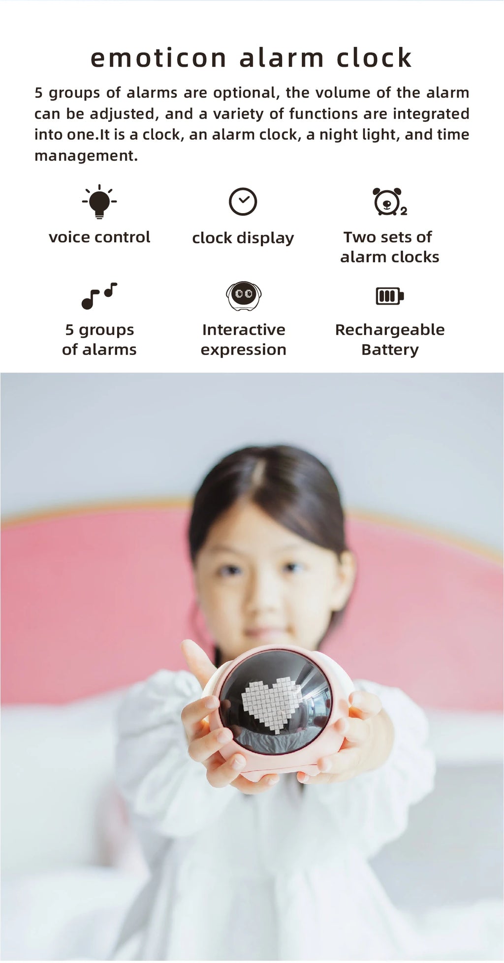 Child Alarm clock Digital Emotion Table Clock WIth Light Wireless Smart Bedside Cute Cartoon Alarm Clock For Kids