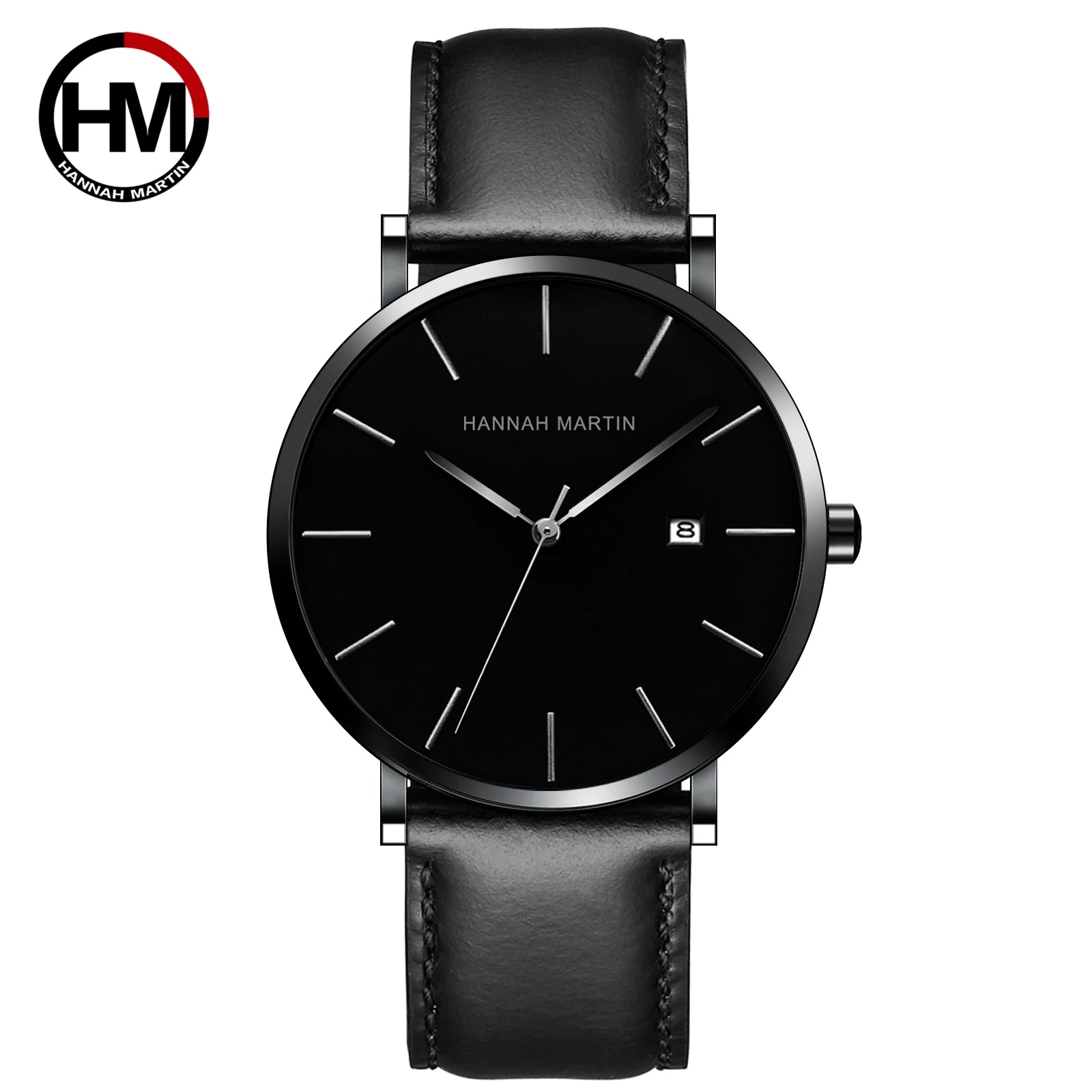Men Dropshipping Wristwatch Hannah Martin Japan Movement 40mm Blue Minimalist Casual Leather Top Brand 3Bar Luxury Watch for Men