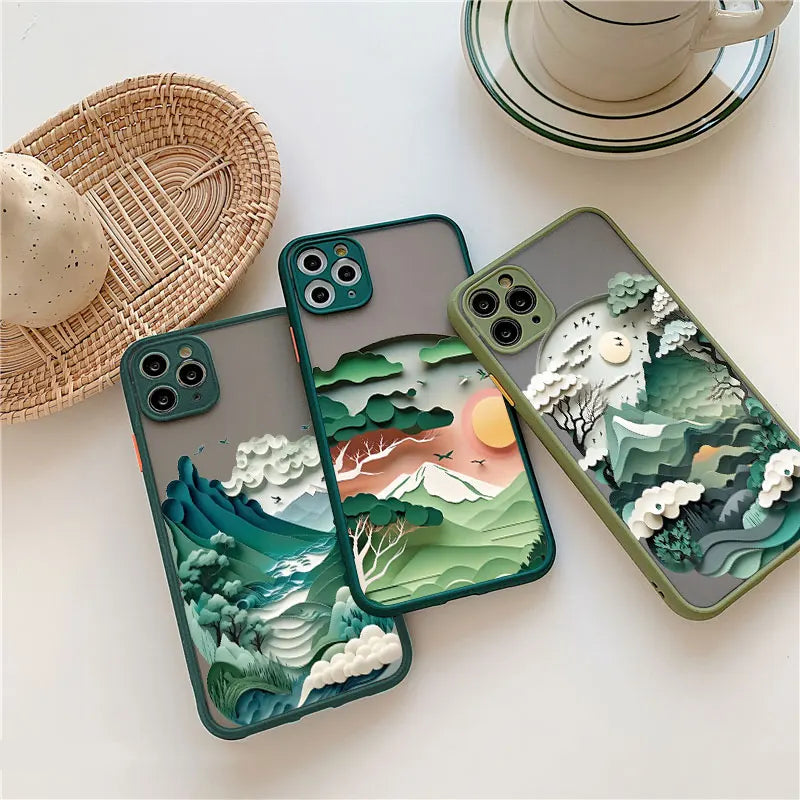Printing Landscape phone case For iPhone 17 16 15 14 11 12 13 Pro Max Mini XS X XR 16 Plus Creative Mountains Shockproof Cover