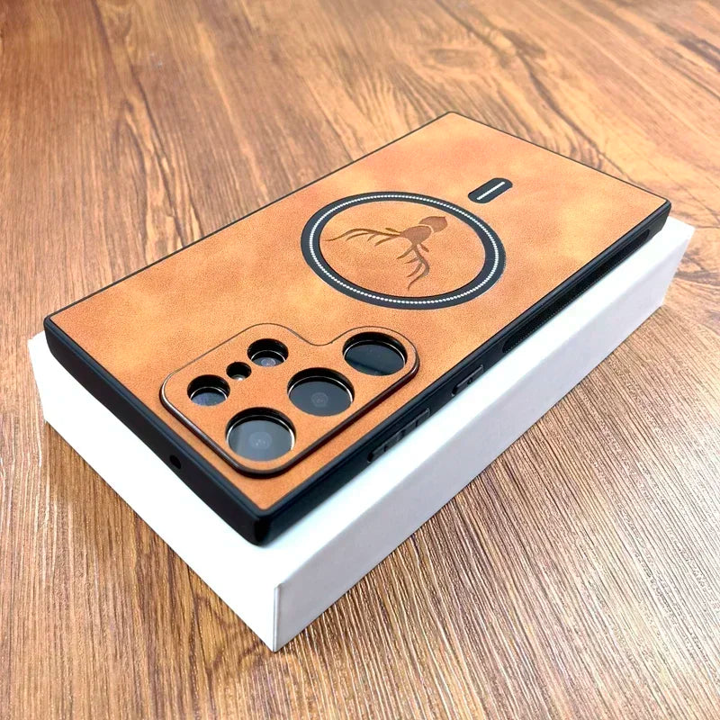 Luxury Leather Case For Samsung Galaxy S26 S25 S24 S23 S22 S21 Ultra Plus FE Note 20 S 24 23 Cover  For Magsafe Wireless Charge