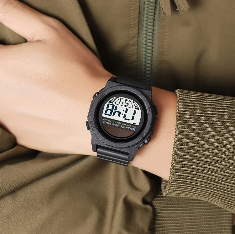 SKMEI Solar Energy Digital Sports Electronic Watches For Men Fashion Casual 5Bar Waterproof Chrono Wristwatch Clock Reloj Hombre