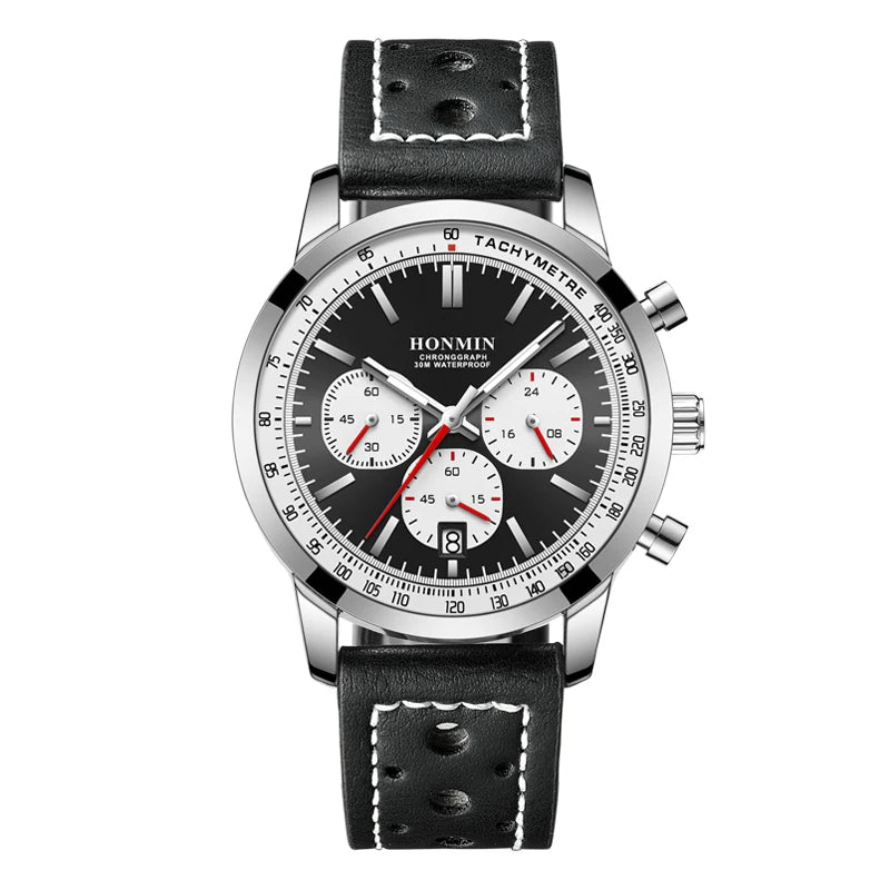 HONMIN Man Luxury Watch High Quality Waterproof Chronograph Luminous Men's Wristwatch Leather Men Quartz Watches Casual Clock