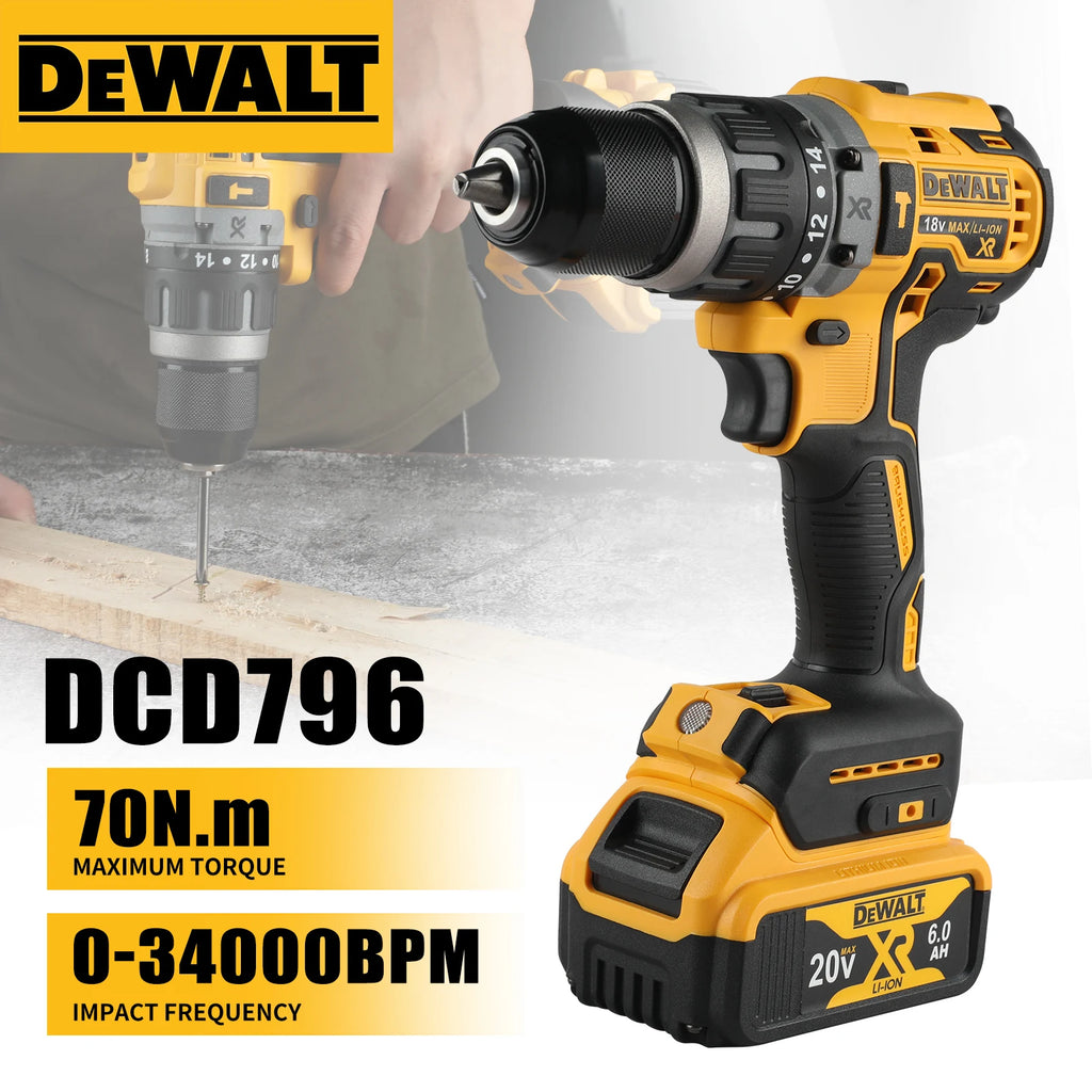 DEWALT US DCD796 Cordless Brushless Impact Drill 20V Battery Portable Compact Rechargeable Power Tools