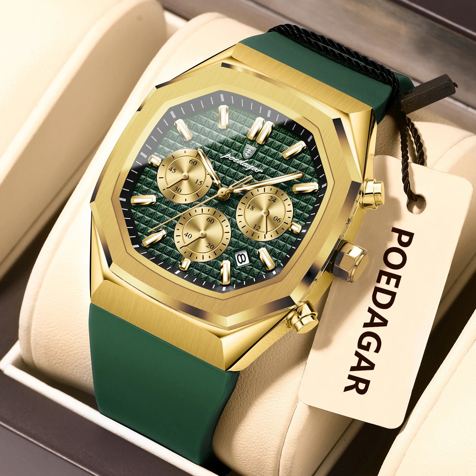 POEDAGAR Business Men's Wristwatch Chronograph Date Silicone Strap Man Watch Waterproof Luminous Military Quartz Watches For Men