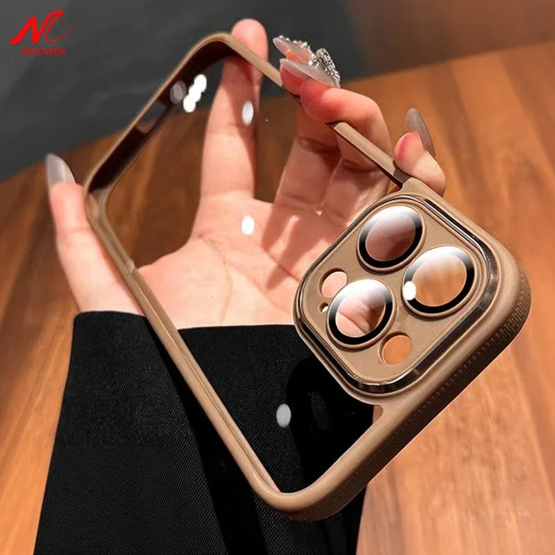 Original Gold Case For iPhone 16 Pro Max Glass Camera Protector Case for iPhone 15 13 12 14 Pro Max Transparent Shockproof Cover
