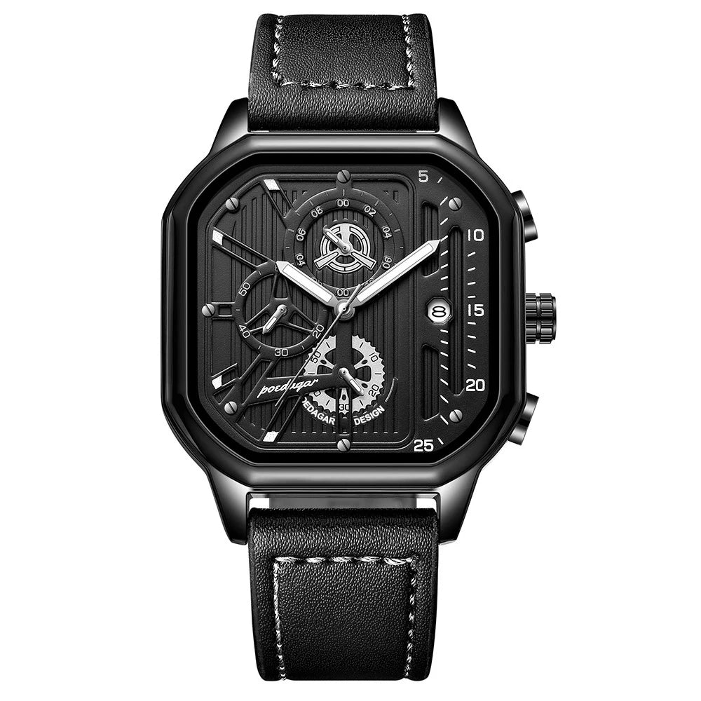 POEDAGAR New Luxury Casual Men's Quartz Watch Chronograph Date Waterproof Luminous Leather Man Watches Military Sports Men Watch