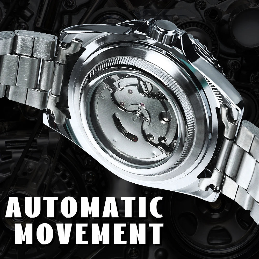 WINNER Classic Mechanical Watch for Men Rotating Bezel Luminous Calendar Fashion Business Automatic Watches Stainless Steel Band