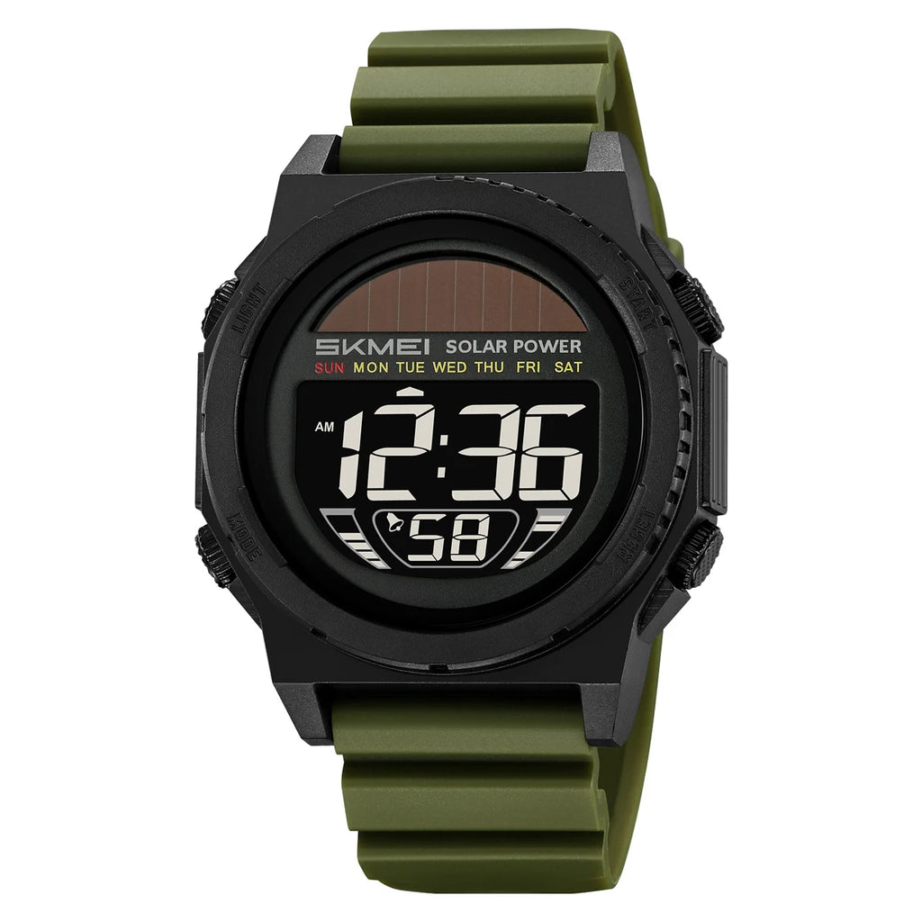 SKMEI Solar Energy Digital Sports Electronic Watches For Men Fashion Casual 5Bar Waterproof Chrono Wristwatch Clock Reloj Hombre
