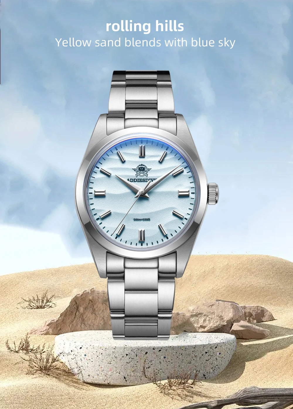 ADDIESDIVE Hot Sale Quartz Watch Simple 10Bar Steel Dive Wristwatch Bubble Mirror Pot Cover Glass Sports 36mm Men Watches AD2030