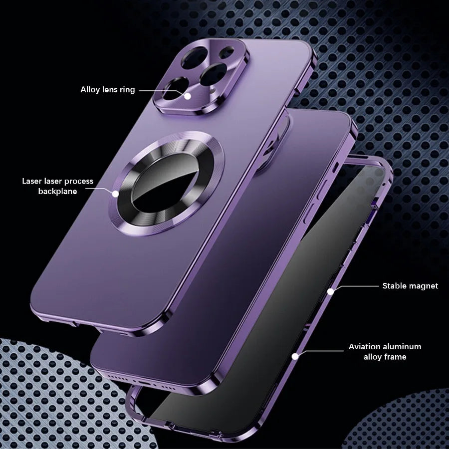 For iPhone 17 16 15 14 13 12Pro Max Full Aluminum Metal Magnetic Case Double-Sided Protection Shockproof Cover Screen Protector