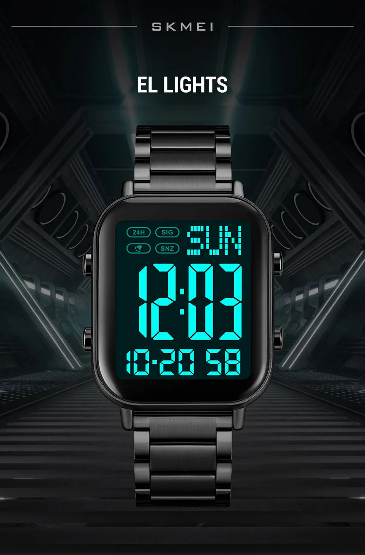 Skmei Men Digital Watches Luxury Stainless Steel Strap Dual Time Zone Man Sports Bracelet Watch 30M Waterproof Male Alarm Clock