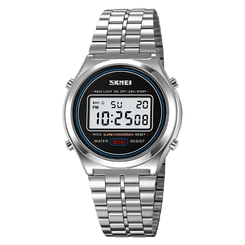 SKMEI 2146  Stainless Steel Men Waterproof Date Alarm Wriswatch reloj hombre Back Light Display Stopwatch Digital Sport Watches