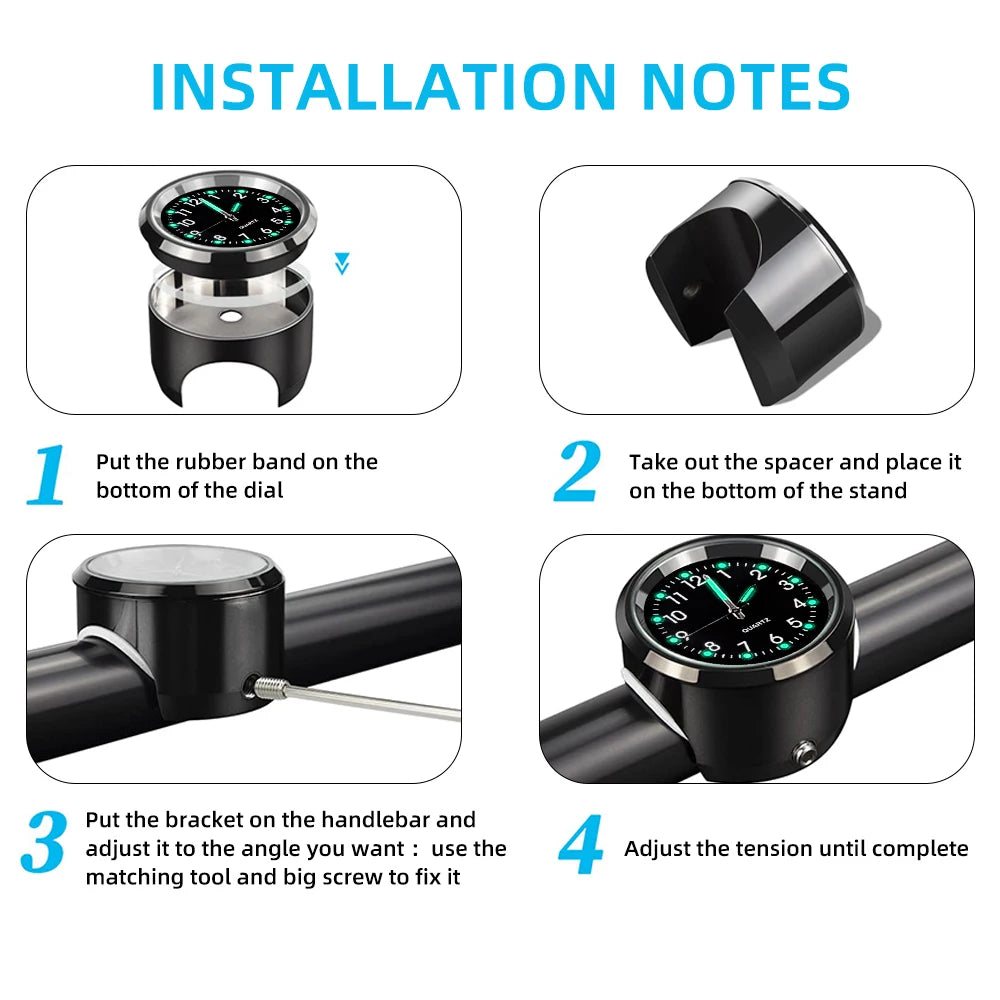 7/8" Motorcycle Clock Chrome Waterproof Bike Handlebar Mount Quartz Watch Aluminum Luminous Clock Moto Accessories Universal