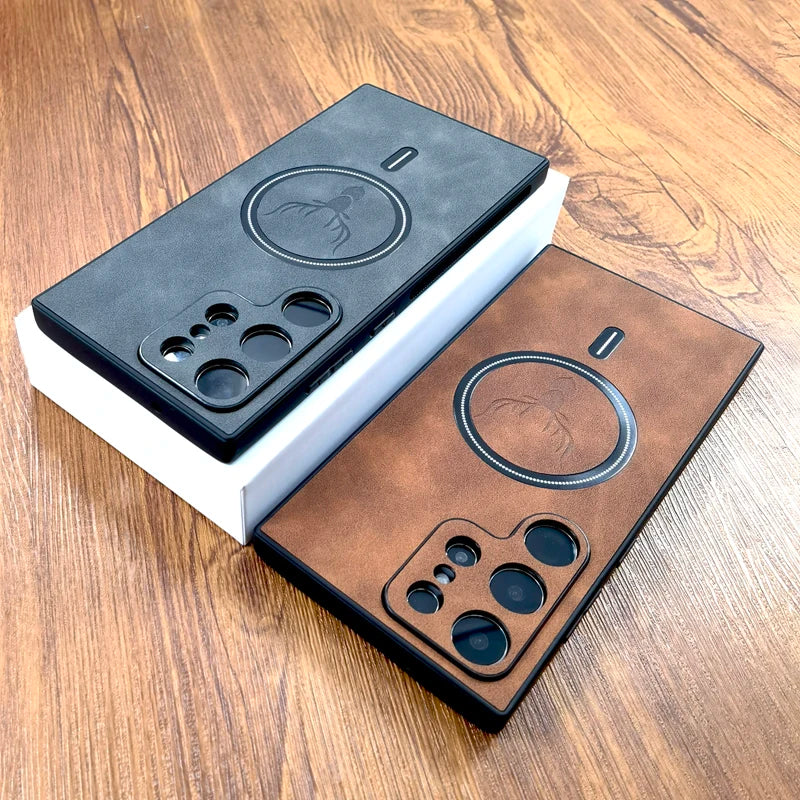Luxury Leather Case For Samsung Galaxy S26 S25 S24 S23 S22 S21 Ultra Plus FE Note 20 S 24 23 Cover  For Magsafe Wireless Charge