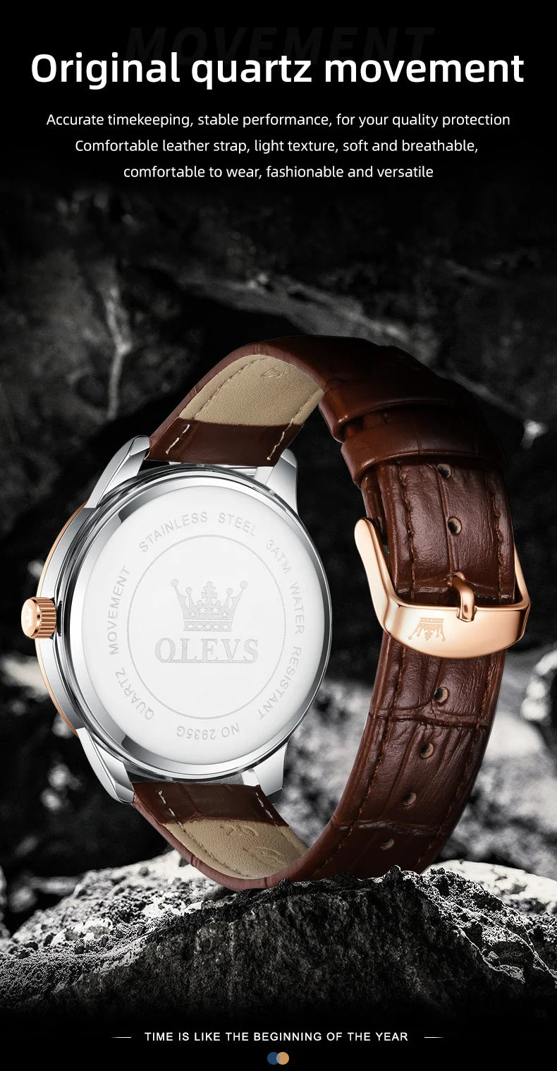 OLEVS Men's Watch Brand Business Waterproof Luminous Week Date Quartz Watch Fashion Leather Strap Classic Luxury Men's Watch
