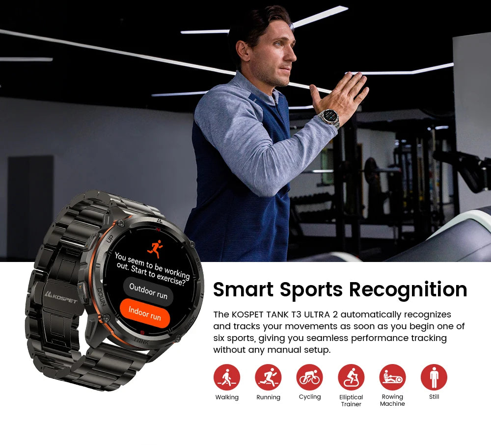 KOSPET TANK T3 Ultra 2 GPS Smart Watches Men Compass Altimeter Barometric 5ATM IP69K Waterproof AMOLED Bluetooth Call Mens Watch