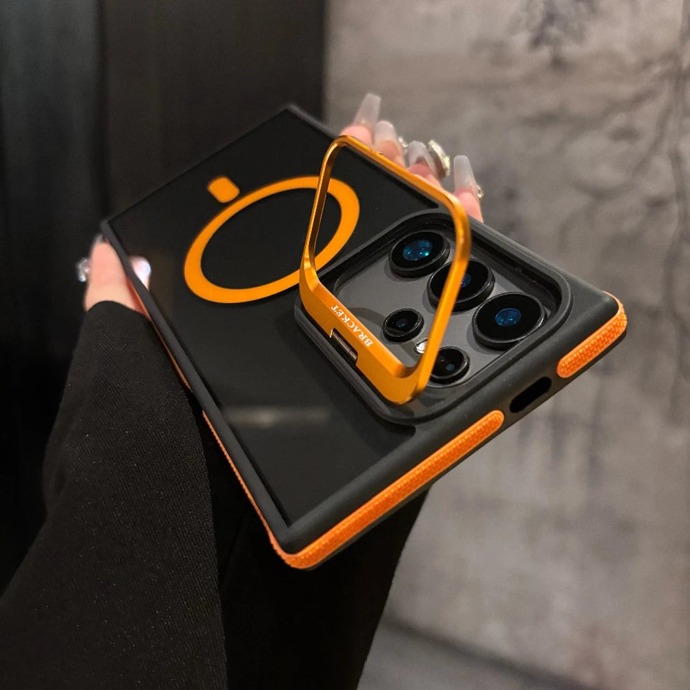 Flip Metal Lens Holder Case for Samsung Galaxy S26 Ultra S25 S22 S24 S23 Ultra FE S26 Edge Plus Magnetic Wireless Charging Cover