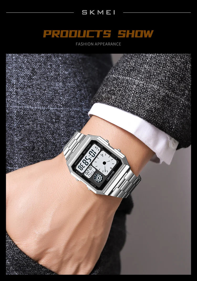Skmei Electronics Sports Watches for Mens Classical Analog Digital Display Multiple Time Zone LED Waterproof Male 5 Alarm Clock