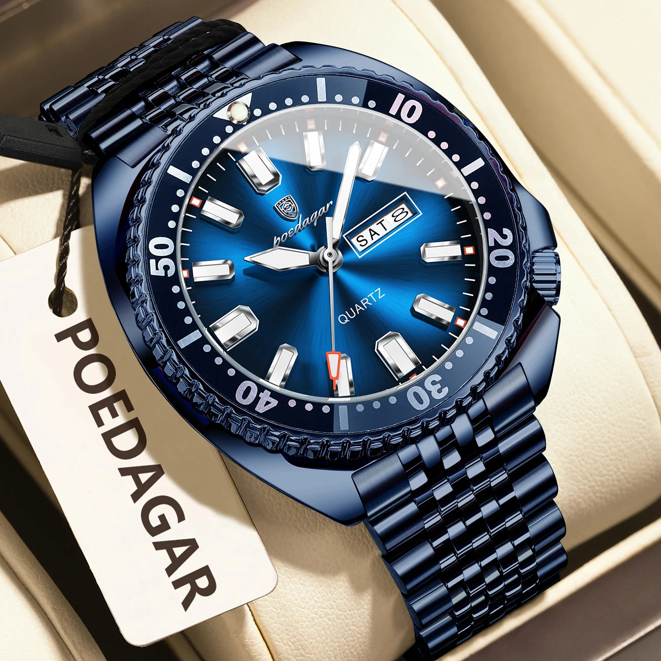 POEDAGAR Luxury Fashion Men's Watch Waterproof Luminous Quartz Male Watch Date Week Stainless Steel Casual Watches For Men Reloj