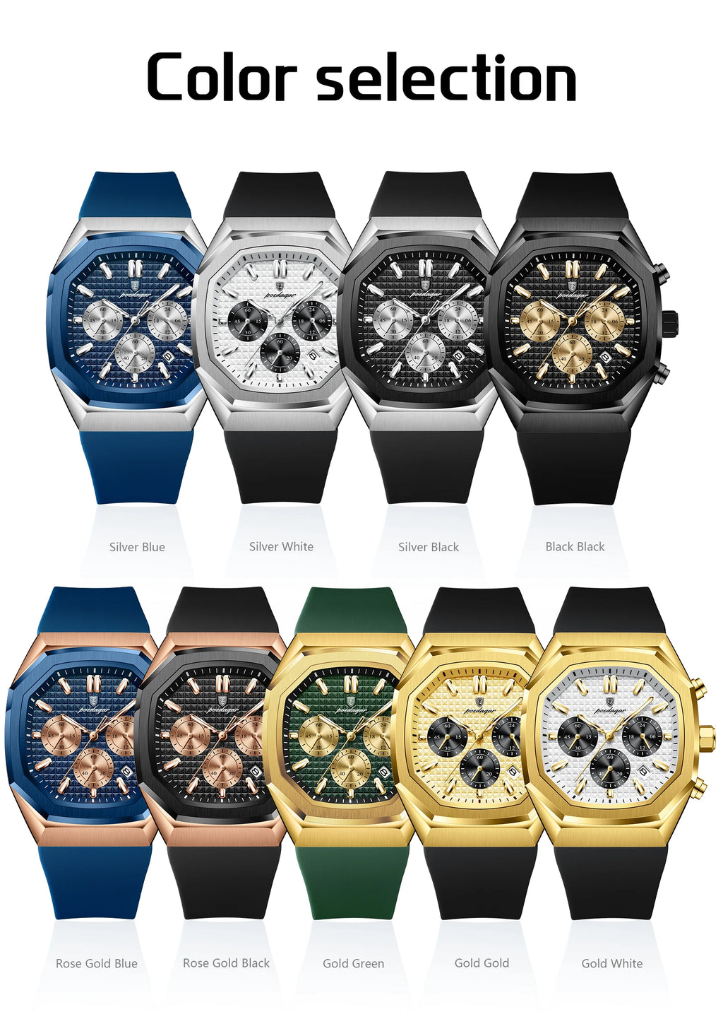 POEDAGAR Business Men's Wristwatch Chronograph Date Silicone Strap Man Watch Waterproof Luminous Military Quartz Watches For Men