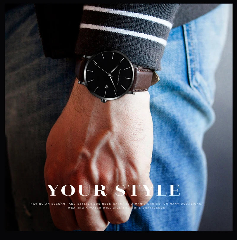 Men Dropshipping Wristwatch Hannah Martin Japan Movement 40mm Blue Minimalist Casual Leather Top Brand 3Bar Luxury Watch for Men