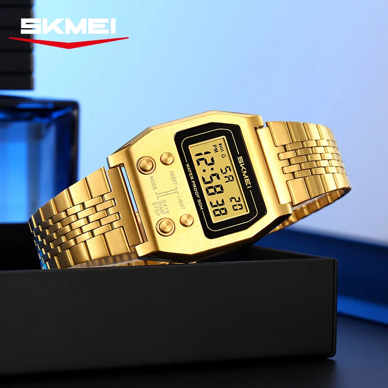 SKMEI 2460 Fashion Brand Men's Electronic Watch Multifunction Luminous Calendar Waterproof Steel Strap Sport Men Digital Watches