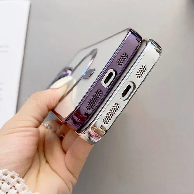 Luxury Plating For Magsafe Case For iPhone 16 15 14 13 12 11 Pro Max Wireless Charge Magnetic Cover With Camera Lens Protector