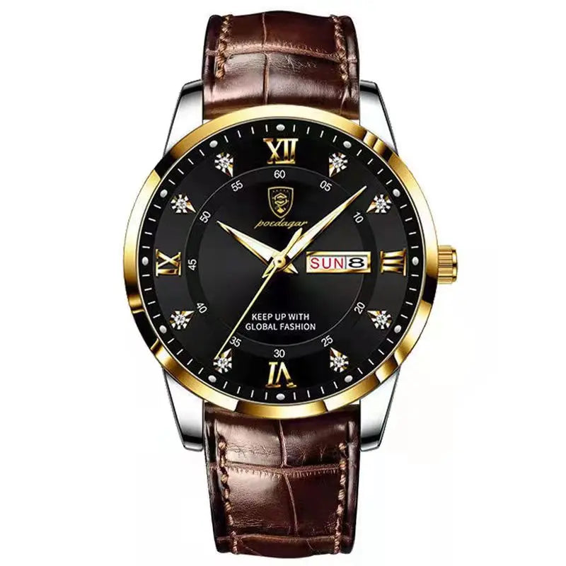 POEDAGAR Original High Quality Men Watch Waterproof Luminous Leather Sports Man Wristwatch Quartz Stylish Casual Watches For Men